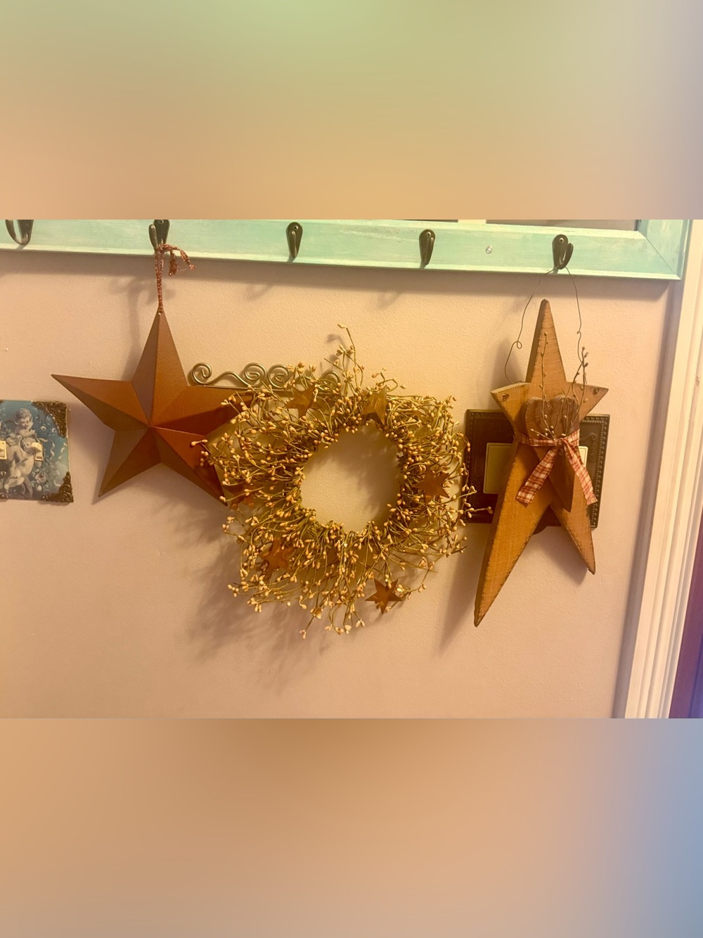 Primitive Farmhouse Star Home Wall Decor Lot of 3 pcs-Star Berry Wreath